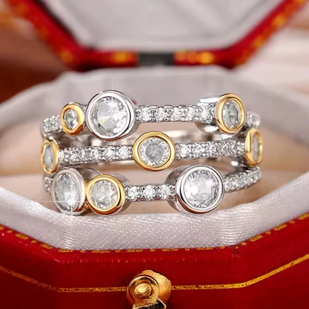 14k 3 Row Station Ring - Picture 8 of 13